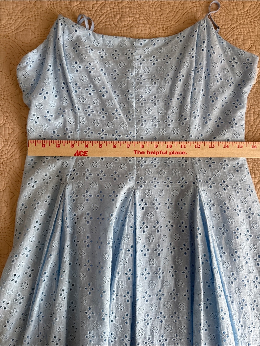 All In Favor Light 100% Cotton Shell Blue Eyelet Mini Dress - Picture 8 of 8